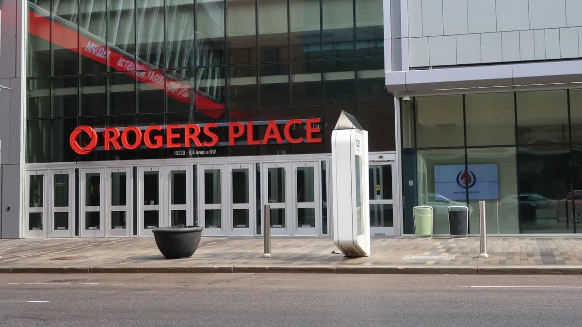 Rogers Place entrance and sign in Edmonton
